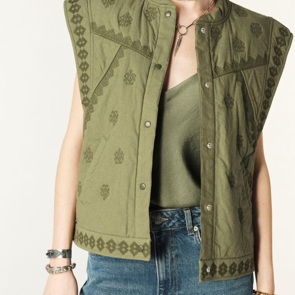 Ba&sh Paris Mina sleeveless khaki vest NWT size Small 1